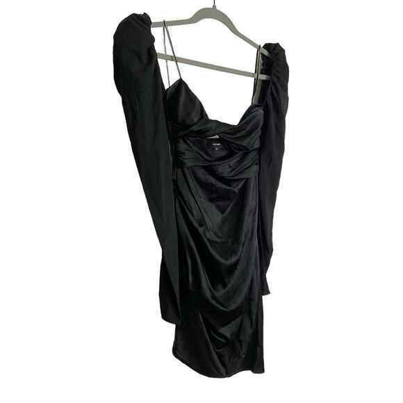 The Bar 100% Silk Twist Dress Satin Cut Out Puff Sleeve Embellished Strap Sz 2 - Picture 6 of 11